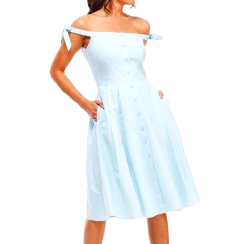 SOLD- Gal Meets Glam Cornflower Blue Linen Midi Dress